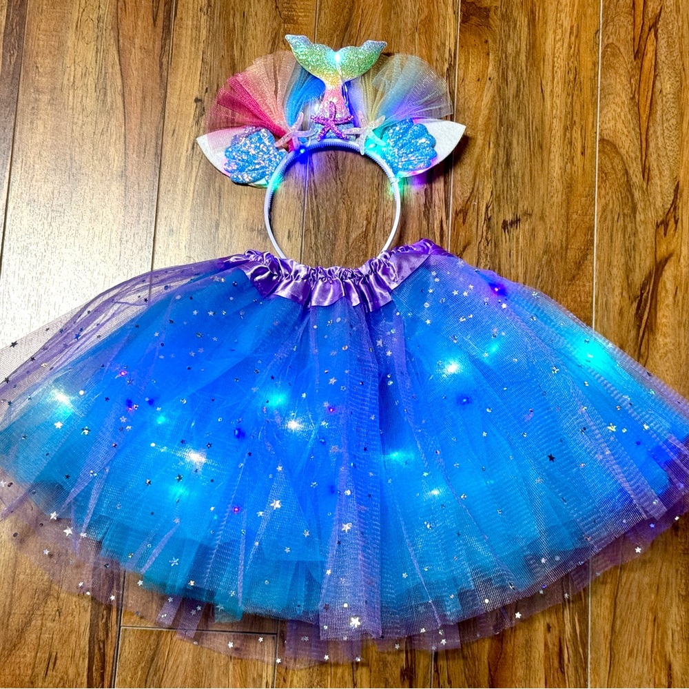 Brand New 2pcs LED Mermaid Tutu Set Mermaid Ears Mermaid Costume Party Dress